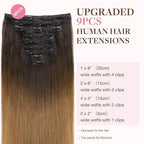 GOO GOO Clip in Hair Extensions Real Human Hair, Remy Human Hair Extensions Clip ins for Women, Natural Human Hair, 16inch 150g 9Pcs, 1D/2C/4E Chocolate Dip Color Melt