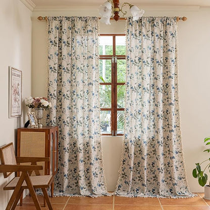 ENJOYBRIDAL Floral Curtains 96 Inches Long Farmhouse Semi Sheer Drapes - Image 4