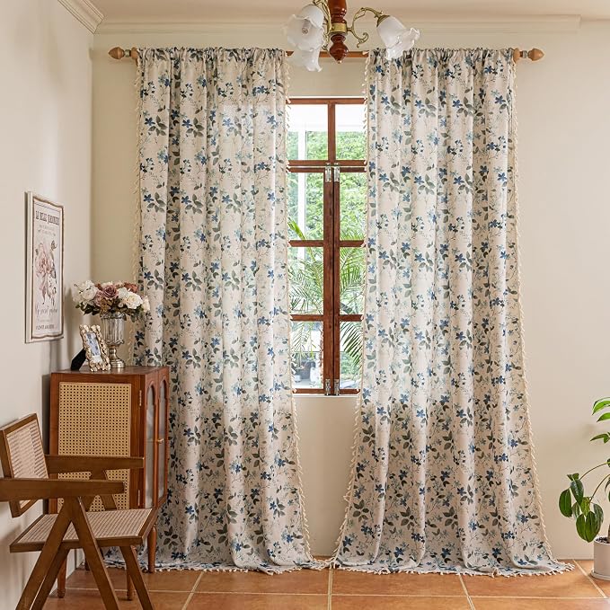 ENJOYBRIDAL Floral Curtains 63 Inch Long Farmhouse Semi Sheer Drapes Decorative - Image 4