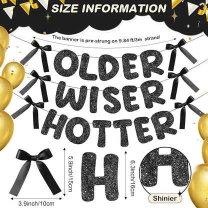 Fulmoon Pre Strung Glitter Older Wiser Hotter Banner Funny Satin Ribbon Bow - Image 2