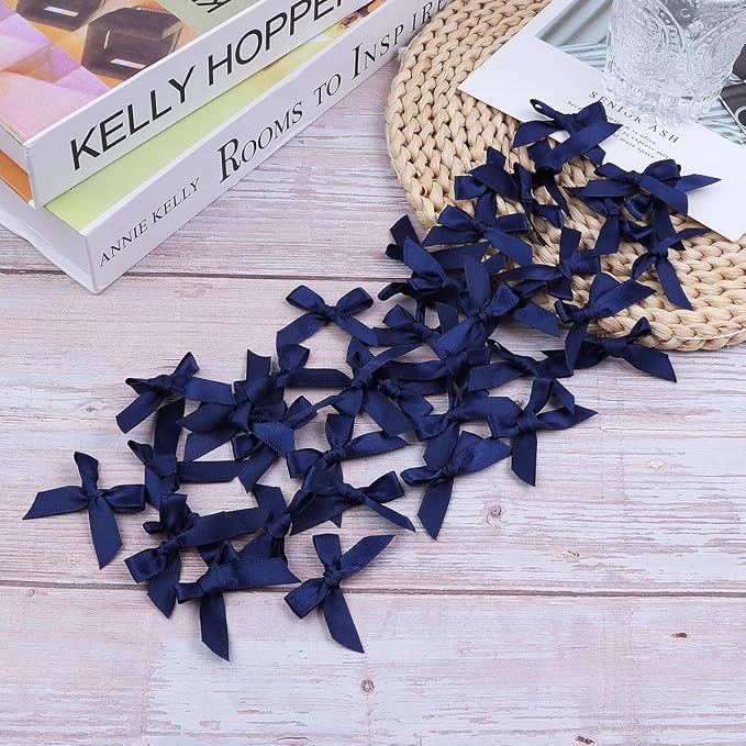 Navy Blue Mini Bows 1.57" 100PCS Small Satin Ribbon Bow - Image 5