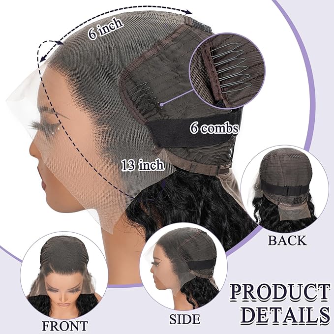 13x6 Deep Wave Lace Front Wigs Human Hair 220% Density SKINLIKE Real HD Lace Wig Wet and Wavy Human Hair Pre Plucked Wigs for Women Curly Lace Frontal Wig Natural Color 28inch