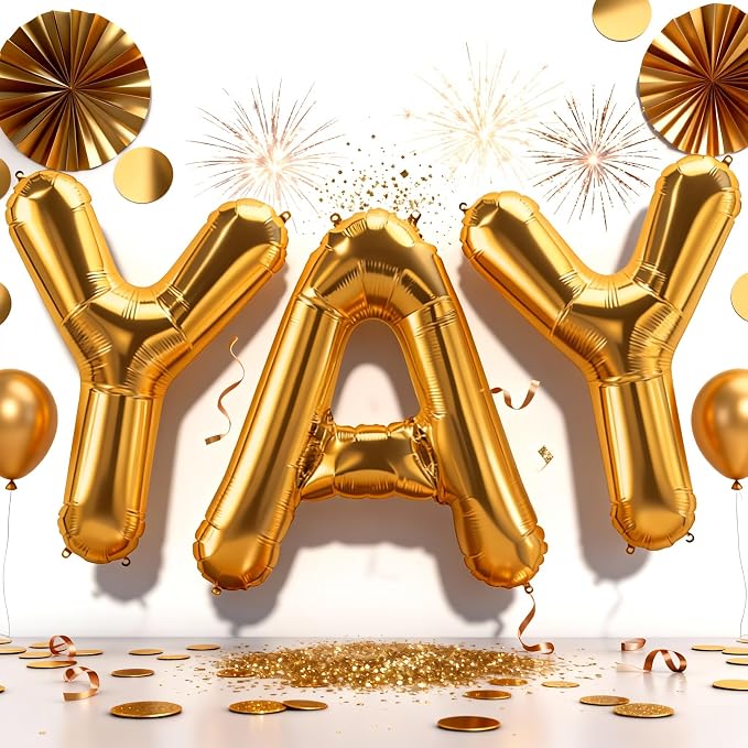 40Inch Gold YAY Balloons, Giant YAY Letter Foil Mylar Balloon Banner - Image 8