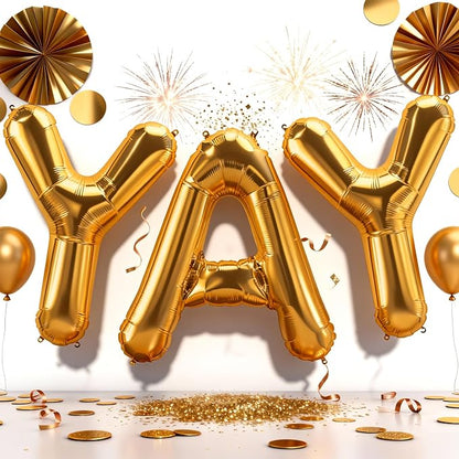40Inch Gold YAY Balloons, Giant YAY Letter Foil Mylar Balloon Banner - Image 8