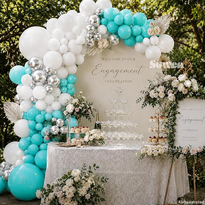 SUWEN 153Pcs Teal Balloon Arch Kit Silver White 18 10 5 Inch | Turquoise - Image 5