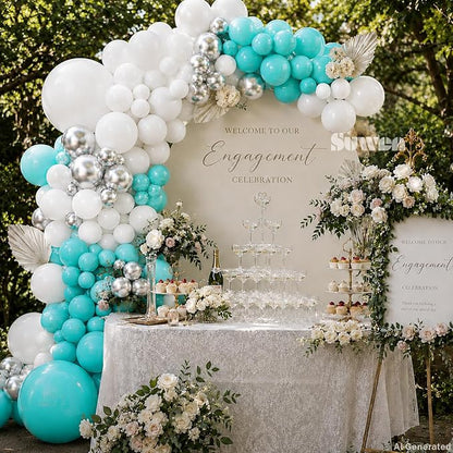 SUWEN 153Pcs Teal Balloon Arch Kit Silver White 18 10 5 Inch | Turquoise - Image 5