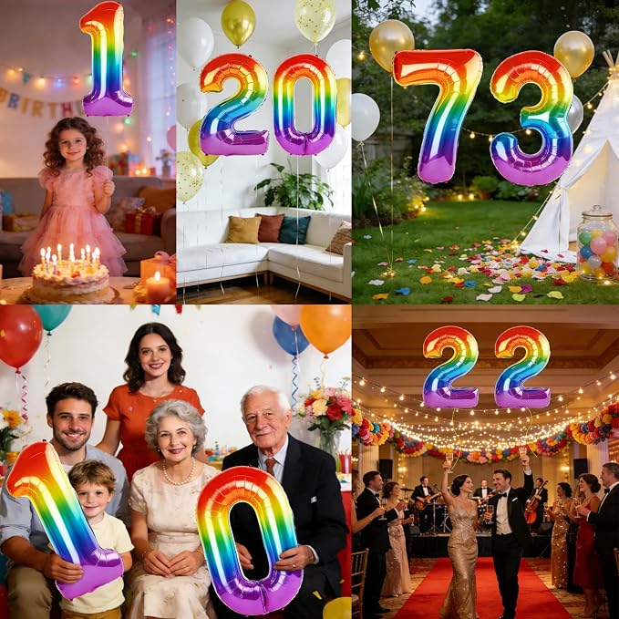 40 Inch Number 73 Balloons for 73rd Birthday Party Decorations, 0-100 Rainbow - Image 7