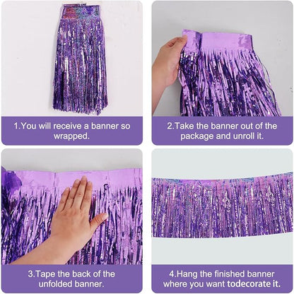 BEISHIDA Laser Light Purple Fringe Garland Banner Wall Tinsel Foil Streamer | - Image 3