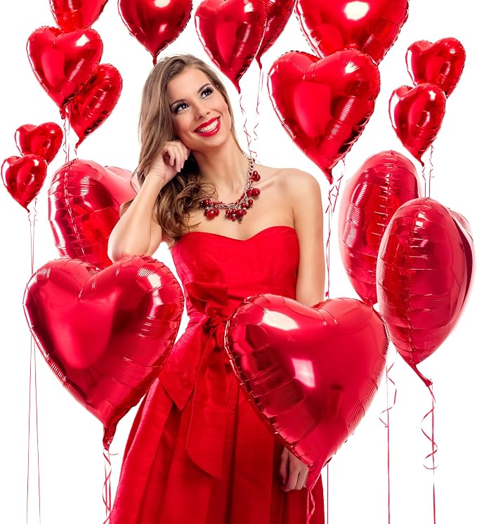 30 pcs Red Heart Balloons 18" a bunch of Heart Love Foil Helium Balloons - Image 6