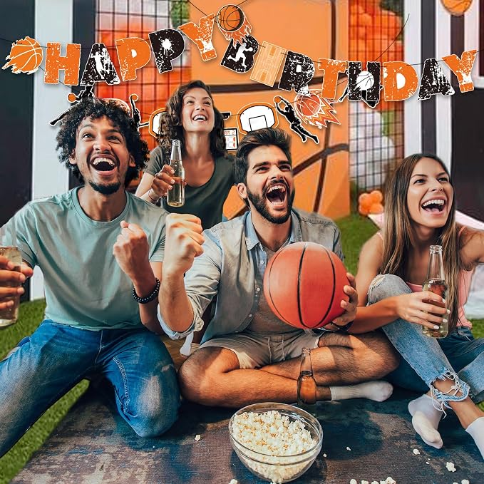 SUNBEAUTY Basketball Happy Birthday Banner Basket Ball Themed Party Decorations - Image 9