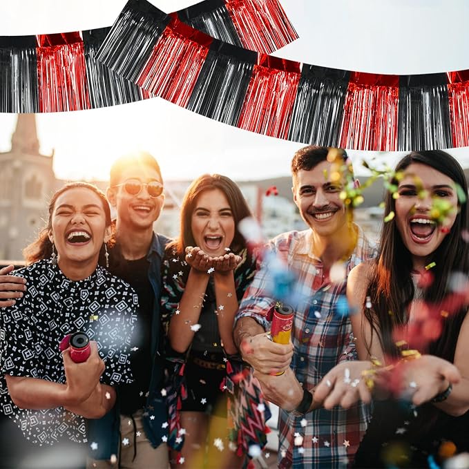 BEISHIDA Red Black Fringe Garland Banner 30ft Wall Tinsel Foil Streamers | 3Pack - Image 4
