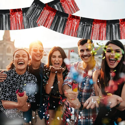 BEISHIDA Red Black Fringe Garland Banner 30ft Wall Tinsel Foil Streamers | 3Pack - Image 4