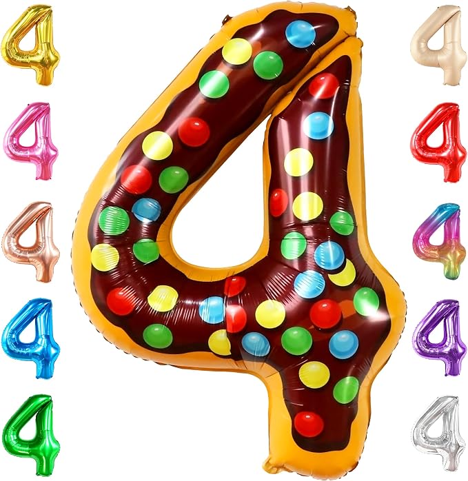 KatchOn Number 4 Balloon 40 Inch, 4 Birthday Decorations | Donut, 4 Balloon by KatchOn