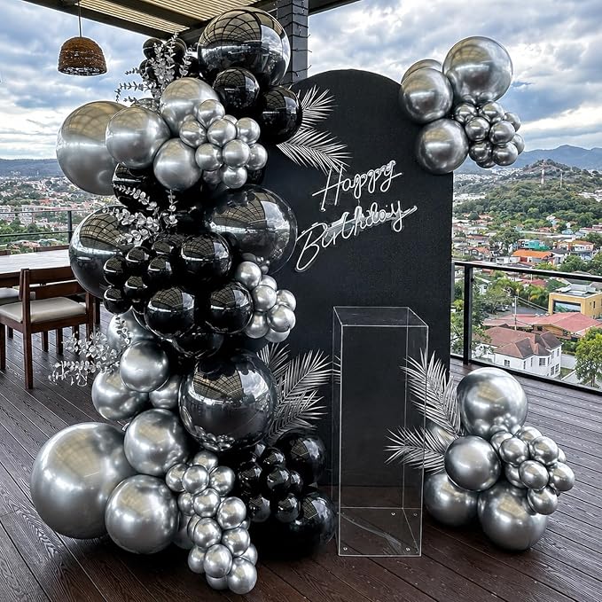 Black and Silver Balloons, 60 Packs 12 Inch Chrome Metallic Silver Balloons and - Image 5