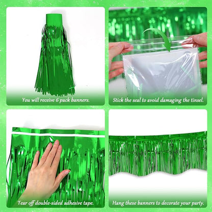 LOLStar Green Foil Fringe Tinsel Garland, Tinsel Streamers Banner, 6 Pack | - Image 5