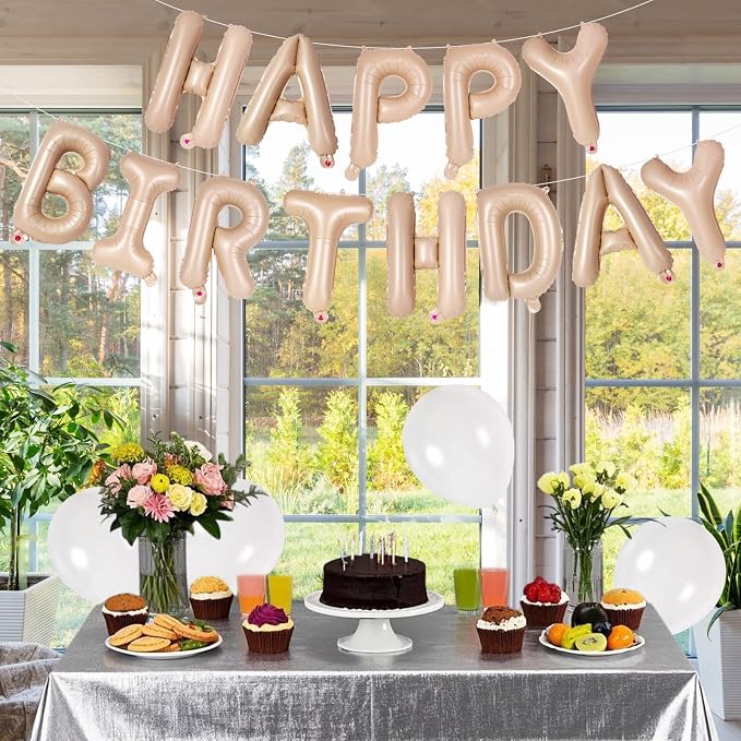 65 Pcs Caramel Happy Birthday Balloons, 2 Sets A-Z Caramel Letters Foil Balloons - Image 3