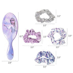 Frozen Princess Elsa Hair Accessory 5 Pcs Set - 1 Regular 9 inch Frozen Hairbrush & 4 Frozen Scrunchies - Detangling Brush & Elastic Hair Ties Ropes for Girls, Ages 3+