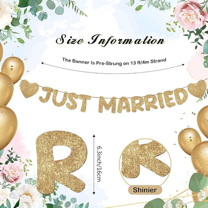 Pre Strung Just Married Banner Glitter Wedding Party Banner No DIY Just Married - Image 2