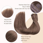 GOO GOO Clip in Hair Extensions Real Human Hair, Remy Human Hair Extensions Clip ins for Women, Natural Human Hair, 22inch 110g 7Pcs, 5 Light Ash Brown