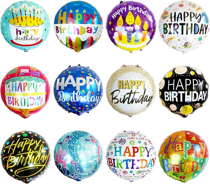 24 Pcs Happy Birthday Foil Balloons 18 inch Round Helium Floating Mylar Balloon by ASIYUHY