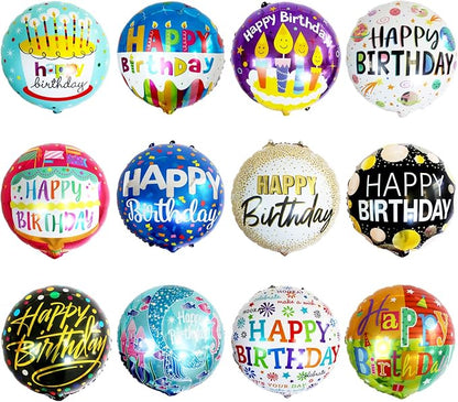 24 Pcs Happy Birthday Foil Balloons 18 inch Round Helium Floating Mylar Balloon by ASIYUHY