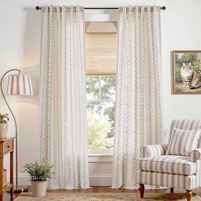 Cathy Linen Floral Curtains for Living Room Privacy Curtains 96 inch Length Set - Image 2