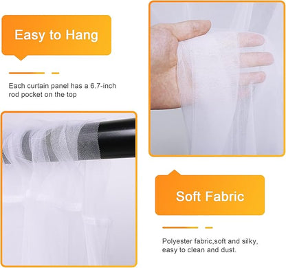 Tulle Backdrop Curtains with Lights Sheer Ivory Curtain Backdrop 30x10ft | - Image 3