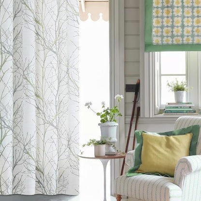 FMFUNCTEX Linen Sage Green White Semi Sheer Print Curtains 84 Inch 2 Panels | - Image 5