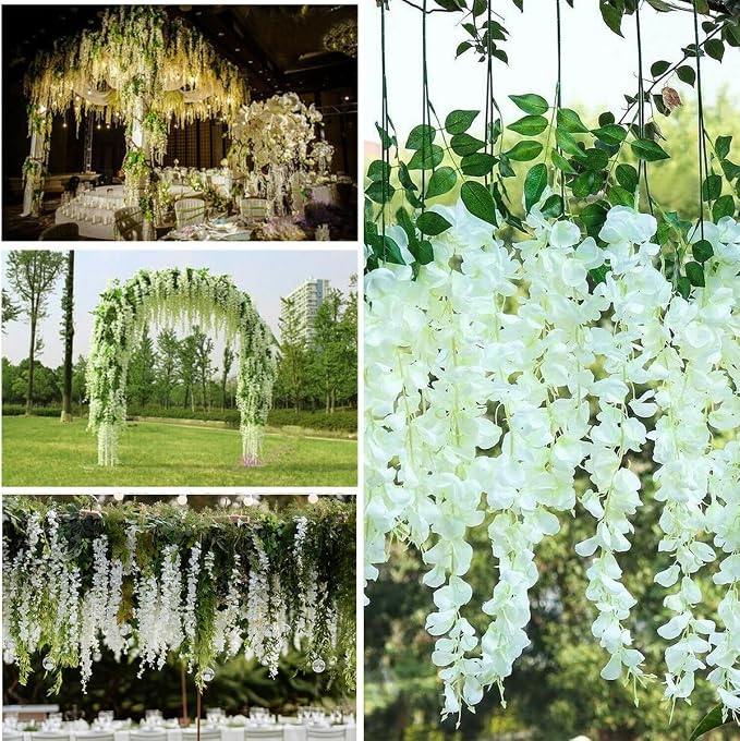 Artificial Wisteria Hanging Flowers Fake Wisteria Flower Garland Silk Vines - Image 7