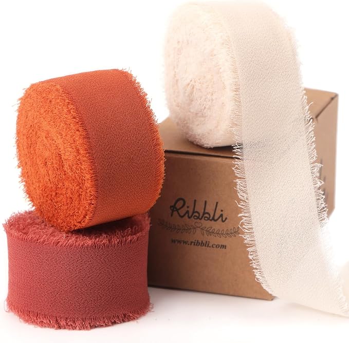 Ribbli Fall Chiffon Silk Ribbon 1Inch x 24 Yard Champagne/Terracotta/Rust Red by Ribbli