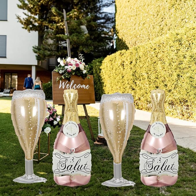 Aluminum Foil Champagne Balloons, Large 36Inch Pink Mylar Foil Helium Wine - Image 6