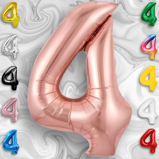 Rose Gold Number Balloon 4 Mylar Foil Macaron Balloons 16 inch - Image 4