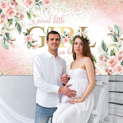 Avezano Girl Baby Shower Backdrop Pink Floral Sweet Baby Baby Shower Banner A - Image 6