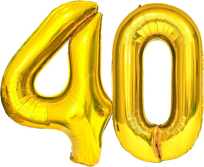 FIROMI 40 Number Balloons Gold Big Foil Mylar 40th Balloon Numbers 40-inch | by Firomi