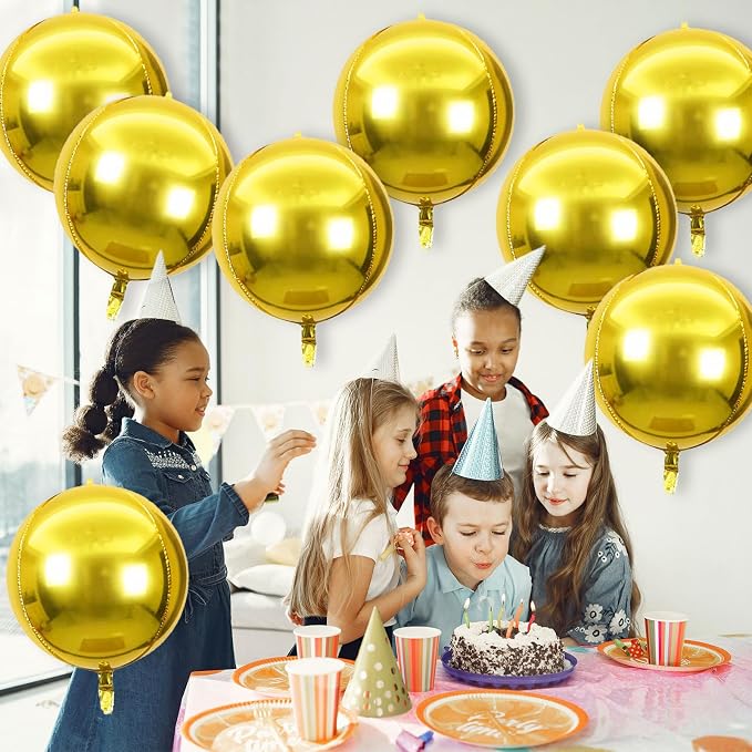 8 Pcs Gold Round Foil Balloons 22 Inch 4D Gold Mylar Orbz Round Balloons - Image 2