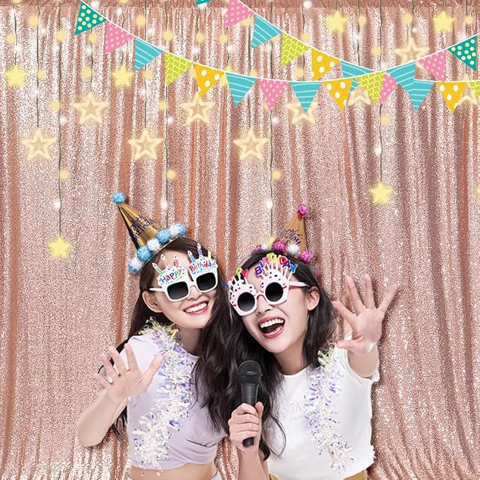 PartyDelight Rose Gold Sequin Backdrop Curtains 6x8ft | Sparkly 3mm sequins - Image 6