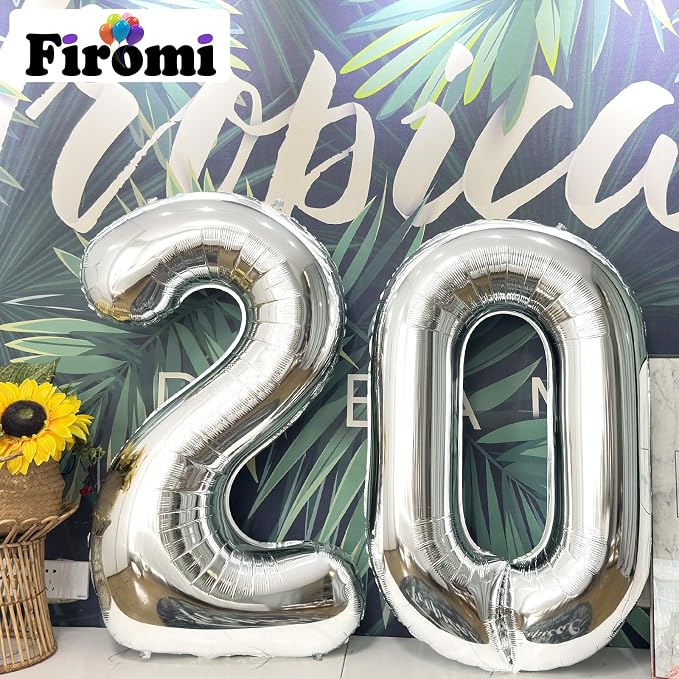FIROMI 20 Number Balloons Silver Big Foil Mylar 20 Balloon Numbers 40-inch | - Image 4