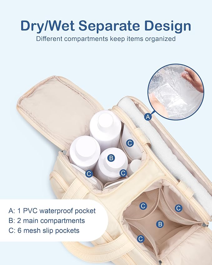 TOPDesign Travel Toiletry Bag for Women, Puffer Large Toiletry Bag, Lightweight Cosmetic Makeup Organizer with Handle for Traveling, Accessories, Essentials, Toiletries (Beige)