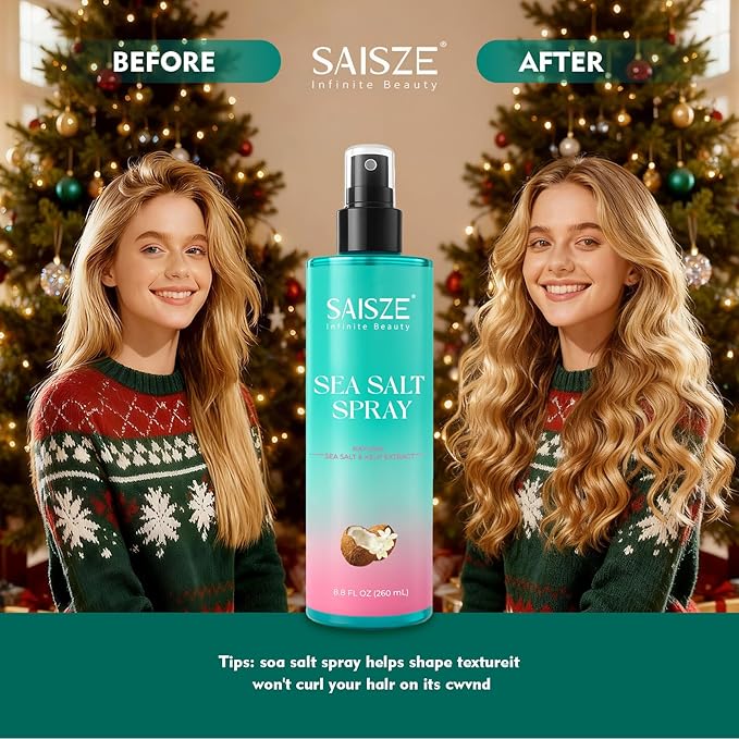 Sea Salt Spray for Women and Men, Valentines Day Gifts, Travel Essentials, Textured Beach Waves & Volume for Curly Hair, Coconut Surf Spray, Christmas Stocking Stuffers for Teen Girls, 8.8 oz