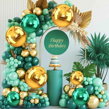 Green and Gold Round Foil Balloons, Metallic Dark Green Gold Foil Baloon - Image 6