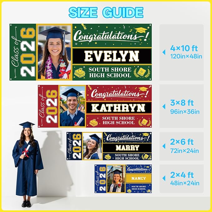 Custom Vinyl Banner Personalized Grad Backdrop, 4 Size | Graduation Decorations - Image 2