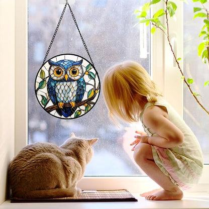DASTOLL Stained Glass Window Hanging, Owl Gifts - Image 3