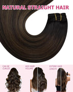 YoungSee Dark Brown Hair Extensions Clip ins Balayage Clip in Human Hair Extensions Dark Roots to Medium Brown Clip on Hair Extension for Women 14inch 120g
