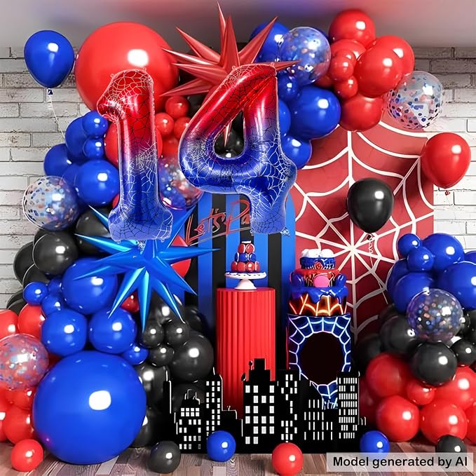 40 Inch Spider Theme Number Foil Balloons, Large Number 14 Balloons - Image 6