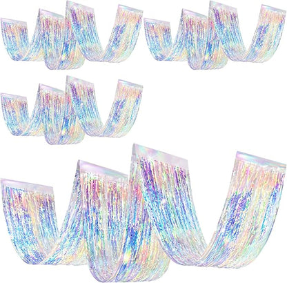 4 Pcs Iridescent 15ft Metallic Foil Ceiling Fringe Curtains by Breling
