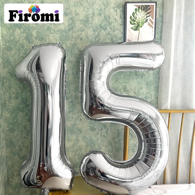 FIROMI 15 Number Balloons Silver Big Foil Mylar 51 Balloon Numbers 40-inch | - Image 3