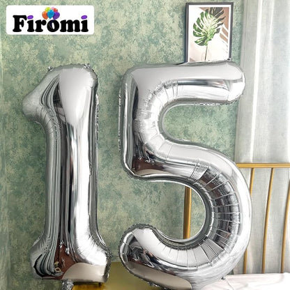 FIROMI 15 Number Balloons Silver Big Foil Mylar 51 Balloon Numbers 40-inch | - Image 3