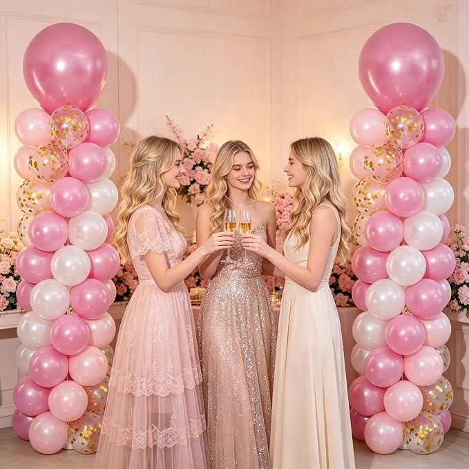 Pearl Pink Gold White Balloon Column Stand Kit of 2 - Image 2