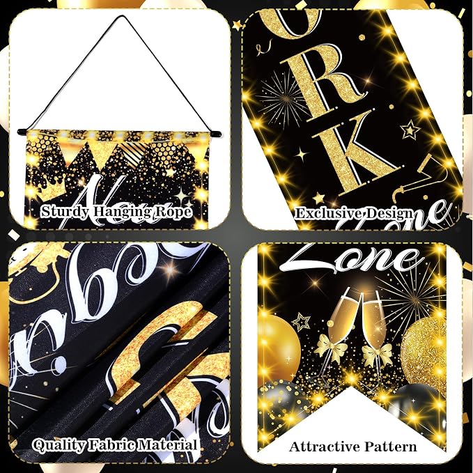 3Pcs Retirement Porch Sign Door Hanging Banner Black Gold Happy Retirement - Image 3