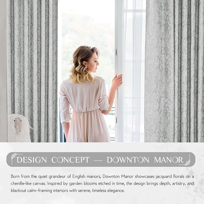 Beauoop Grey Floral Jacquard Blackout Curtains - Image 9